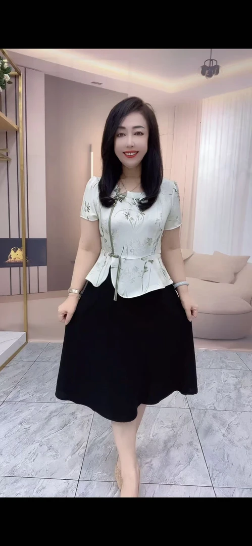 国风竹叶和梅花印花拼接假两件修身显瘦连衣裙28#