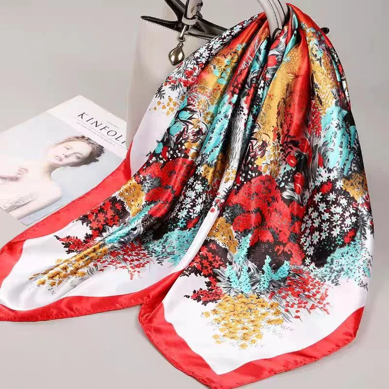 【花团锦簇】高档丝巾围巾SJ035女时尚百搭高级感90*90