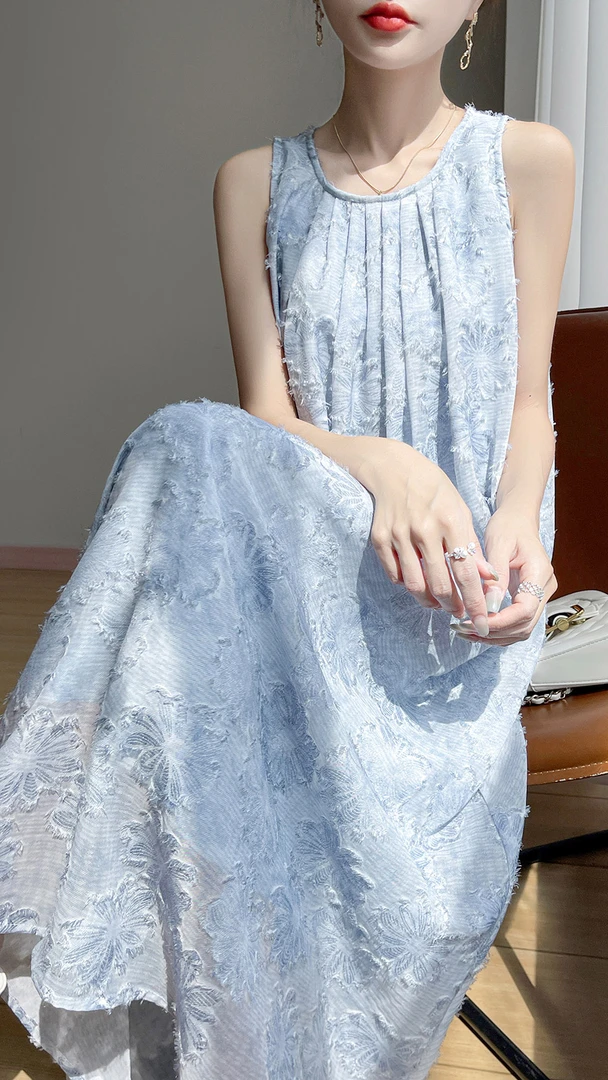 圆领连衣裙夏季法式碎花背心长裙复古时尚夏季裙子