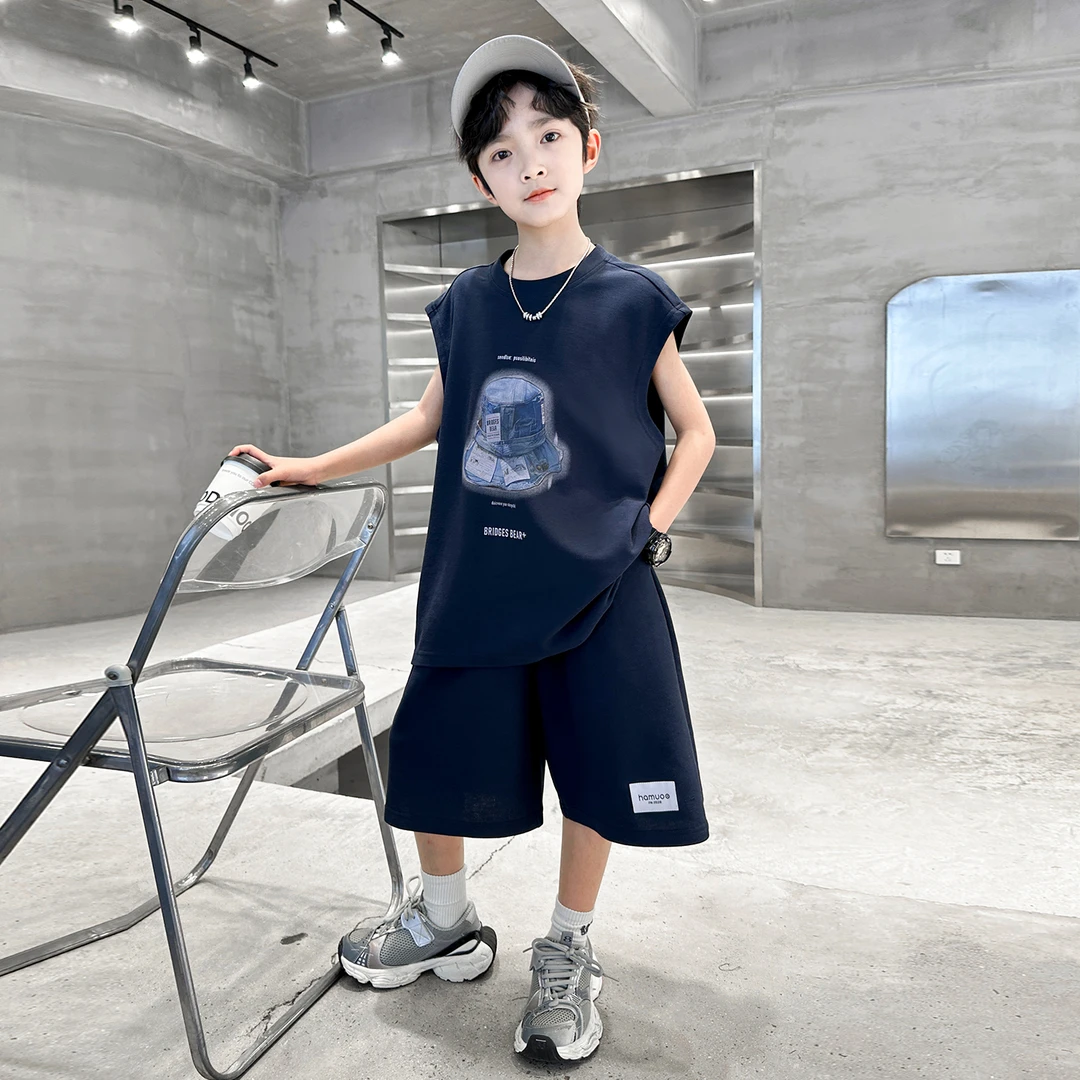 男童夏款背心套装2025新款中大儿童两件套酷潮【HM】B5332