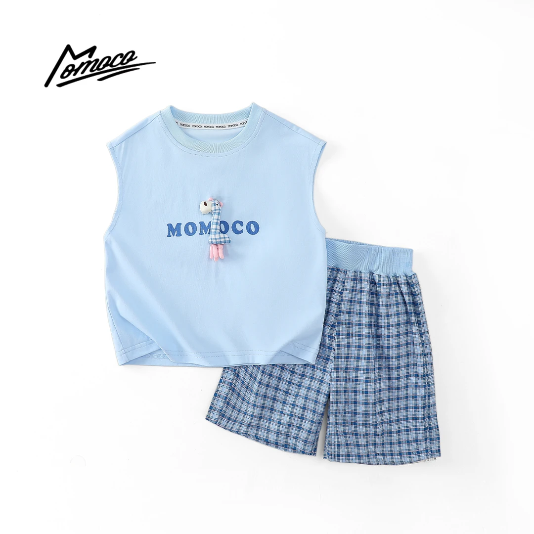 MOMOCO夏季男童百搭休闲蓝色长颈鹿玩偶套装77230578678