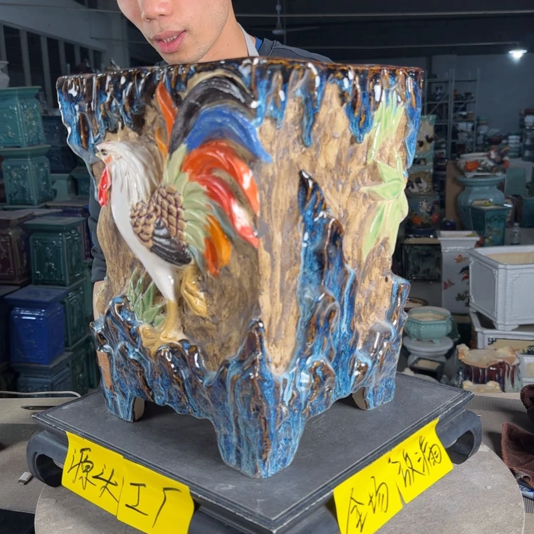 一风堂石湾花盆。高温裂鸡冠瑕疵