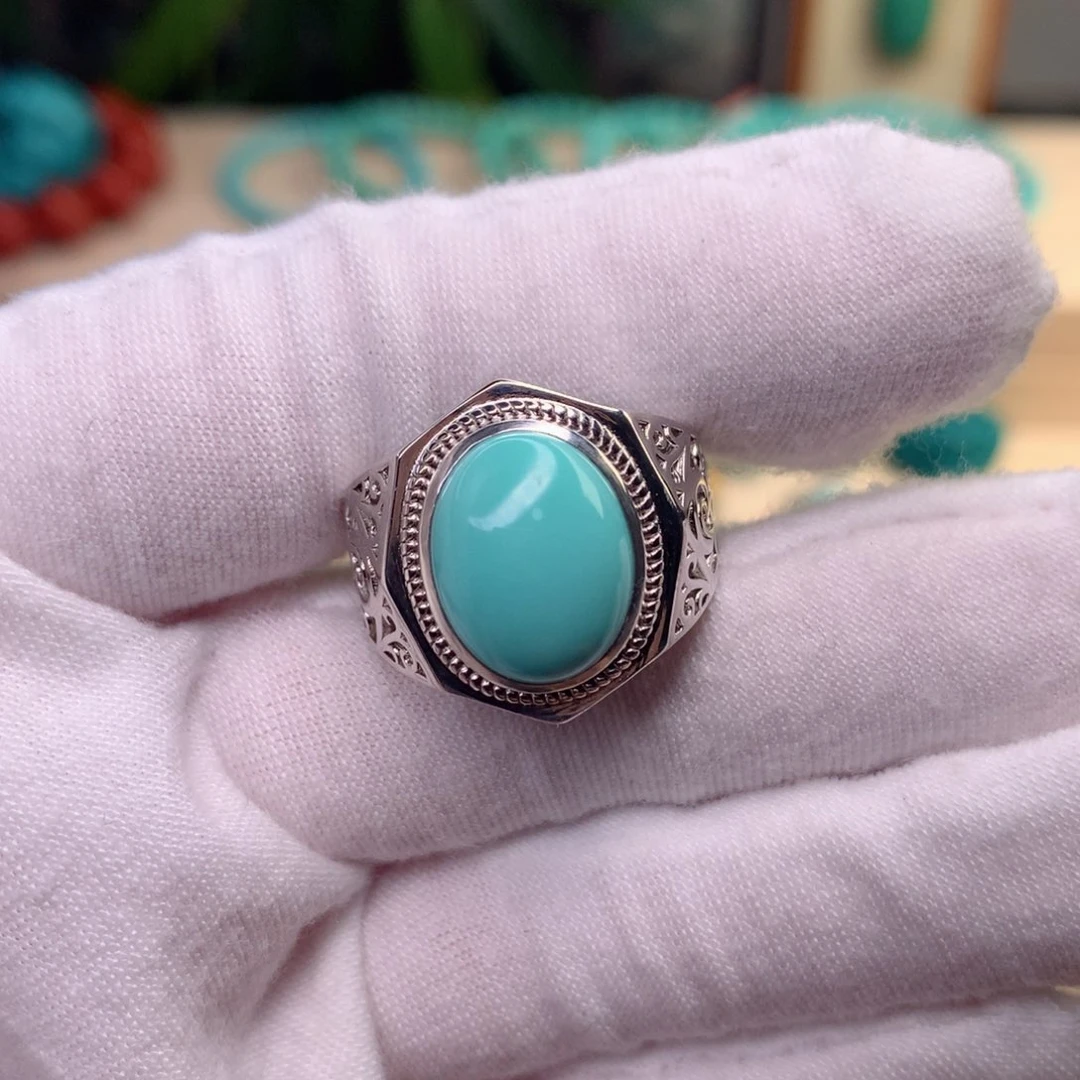 绿松石男戒银S925镶嵌