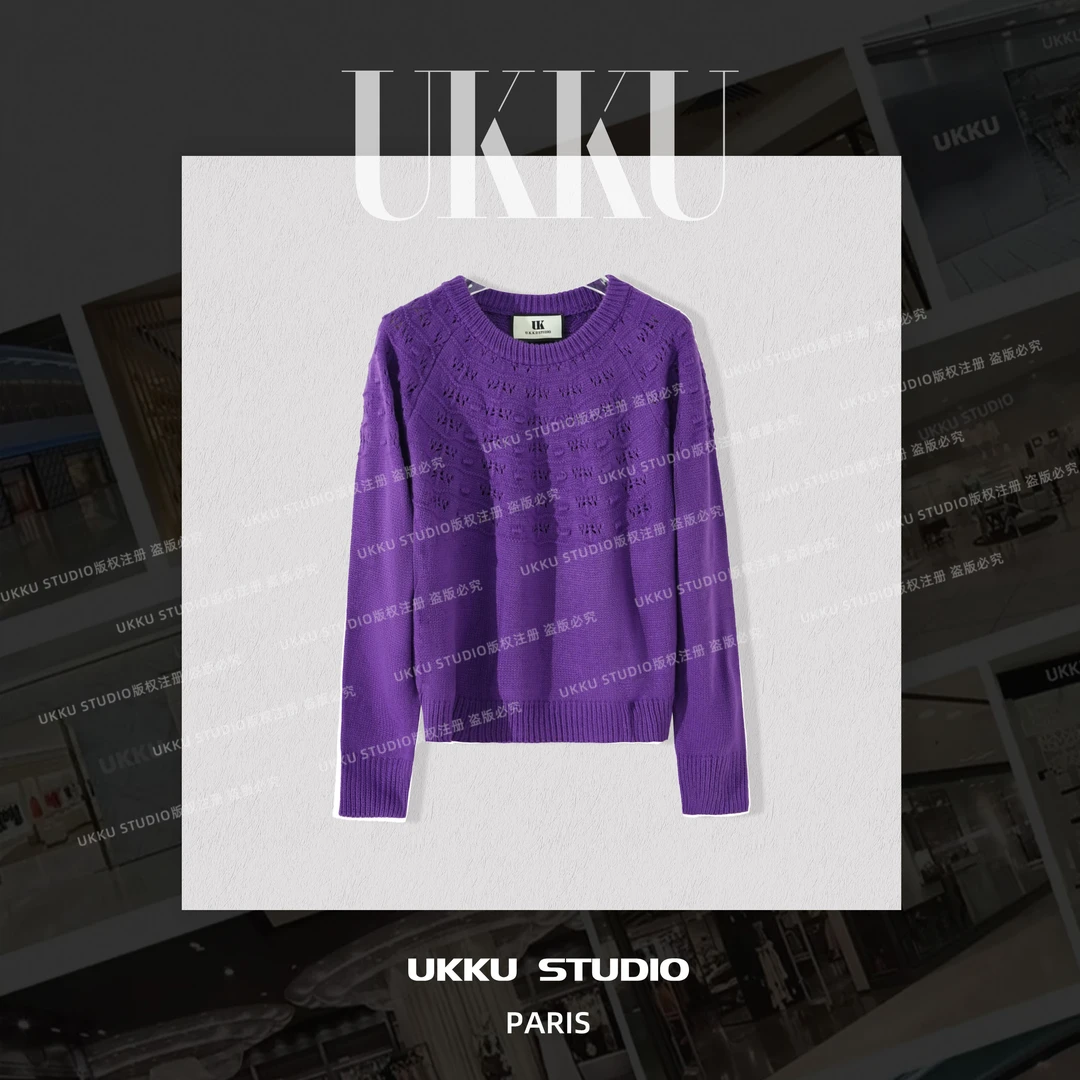 尧尧【UKKUSKUDIO】秋冬新款百搭时尚套头圆领针织保暖毛衣315251