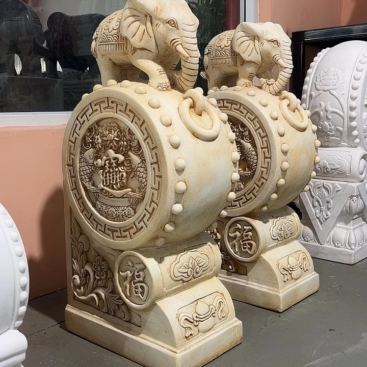 石头天然汉白玉抱鼓石