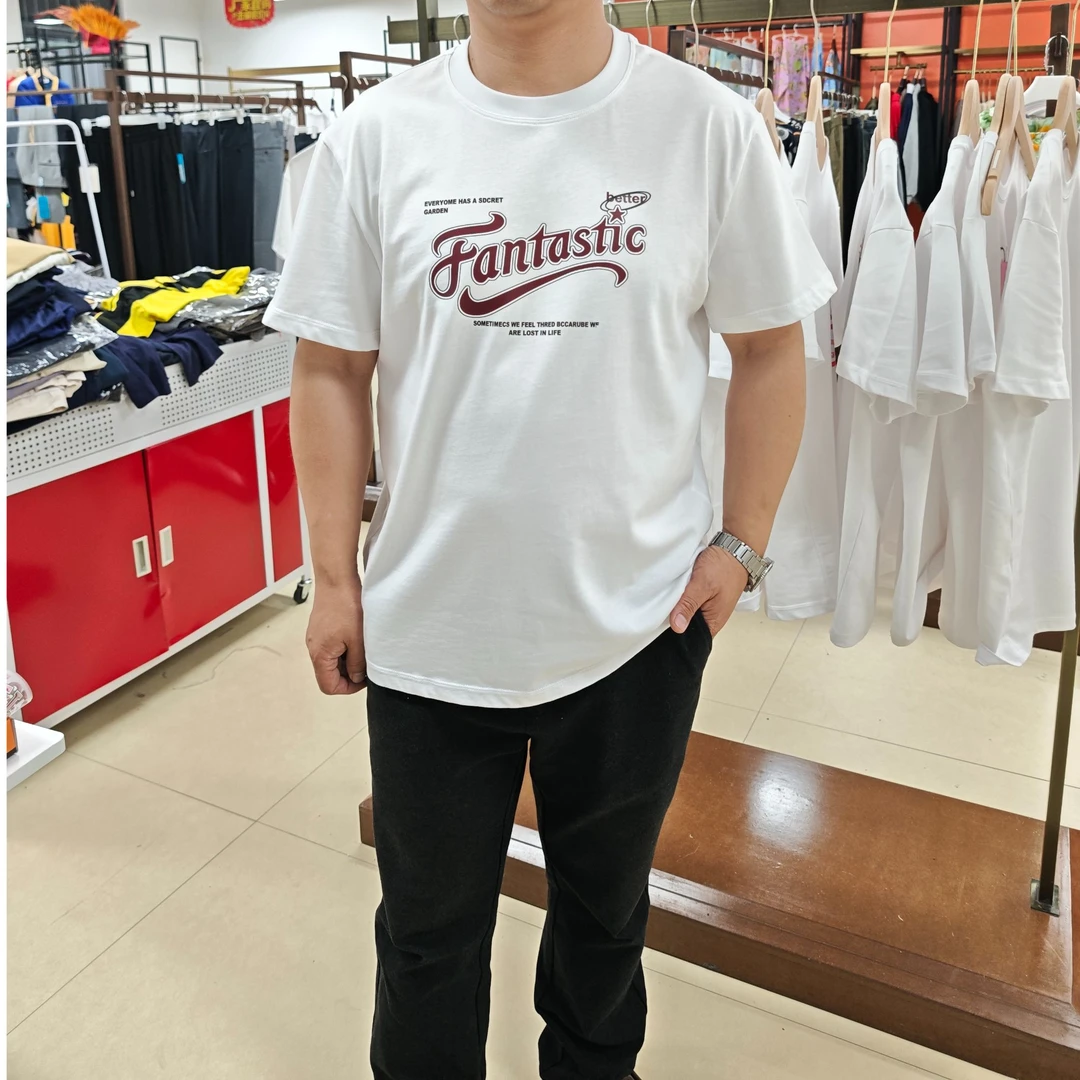 100%棉防水防污斜钩字母凉感短袖潮流T恤男女款