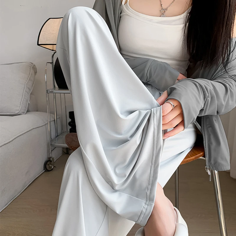 冰丝阔腿裤裤子女夏季薄款高腰垂感宽松直筒防晒防蚊休闲裤长裤