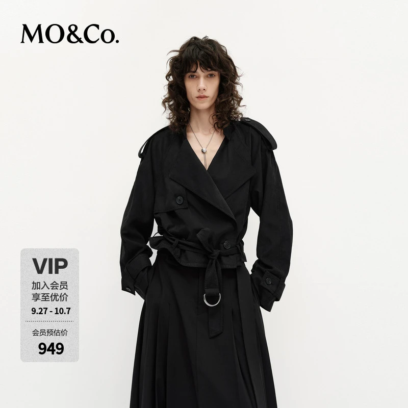 MOCO夹克2025新品附肩袢腰带斜裁短款风衣休闲外套MBE1JKTT12