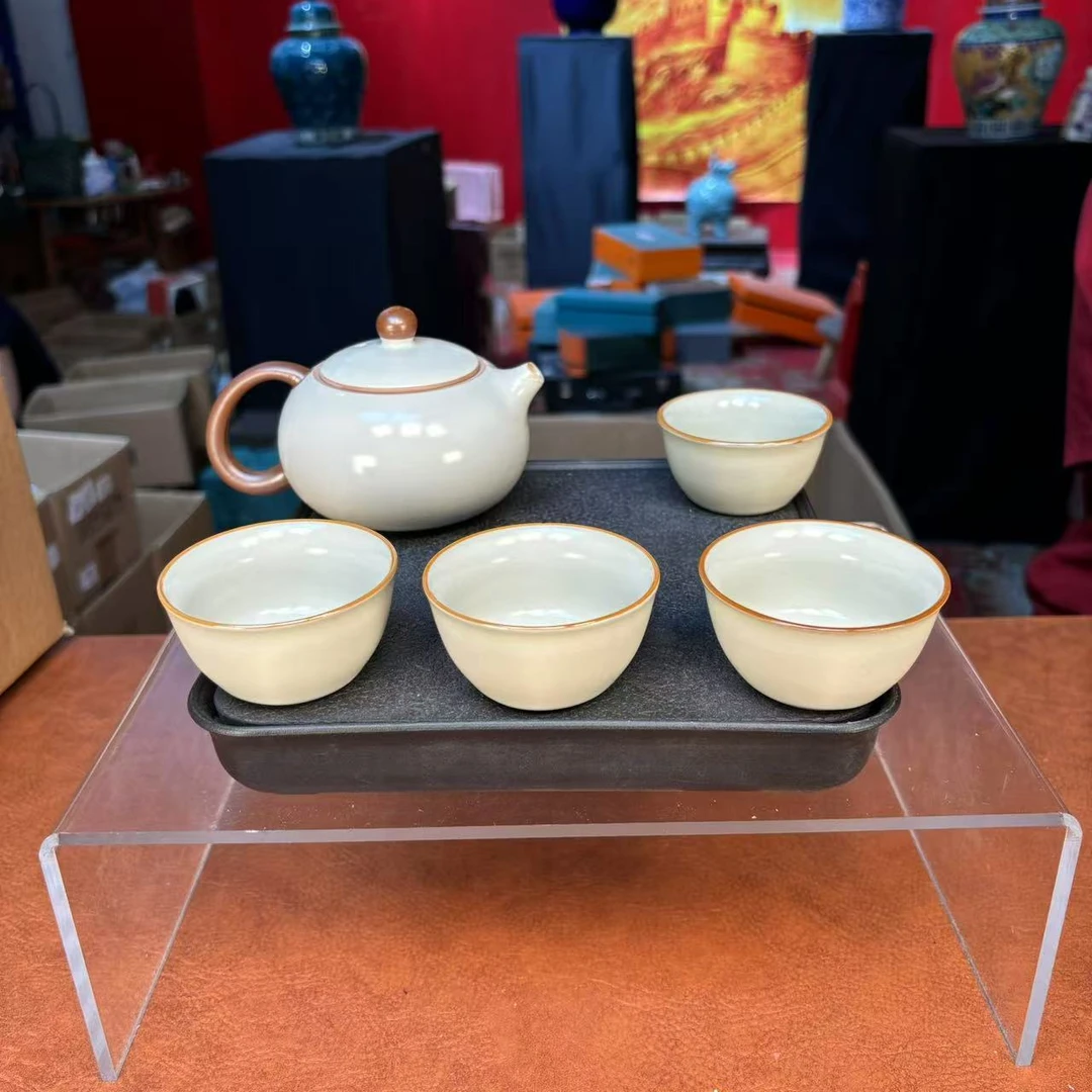 秋香茶具米黄汝窑西施壶一壶四杯家用小套装（无礼盒）-2881