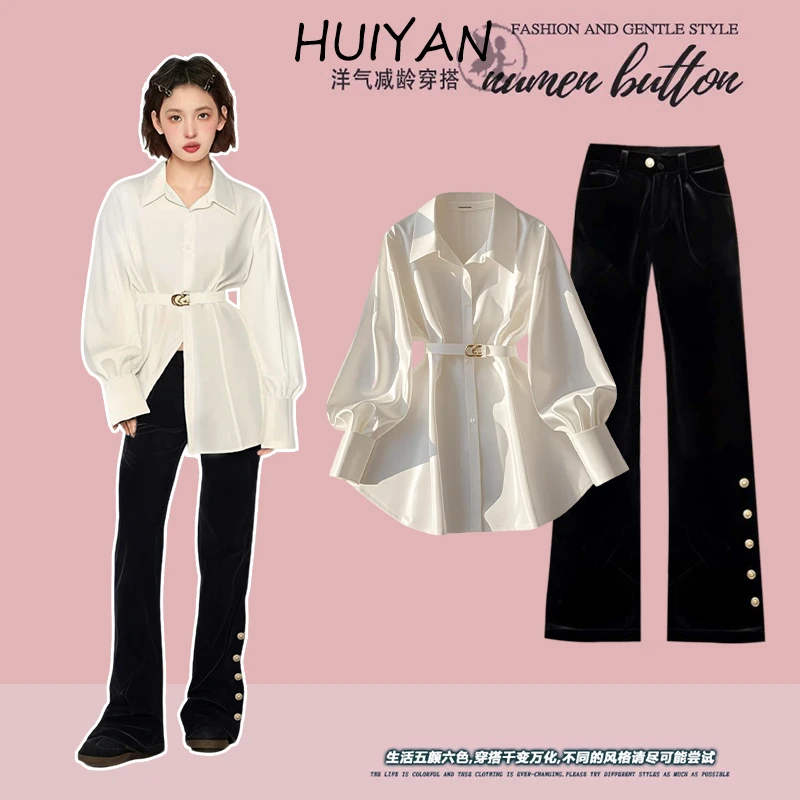 早春穿搭一整套法式长袖衬衫气质裤子女装新款今年流行休闲套装