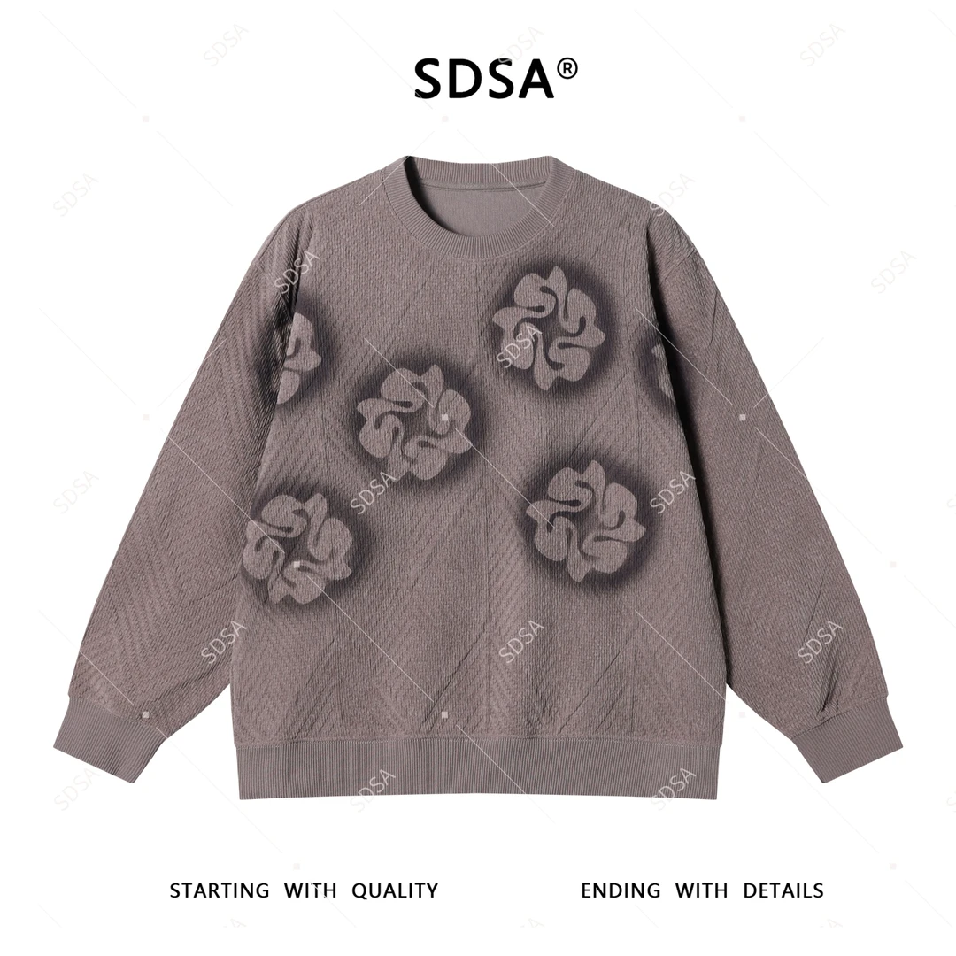 SDSA秋季新款男士痞帅简约慵懒风喷绘设计圆领卫衣立体百搭上衣