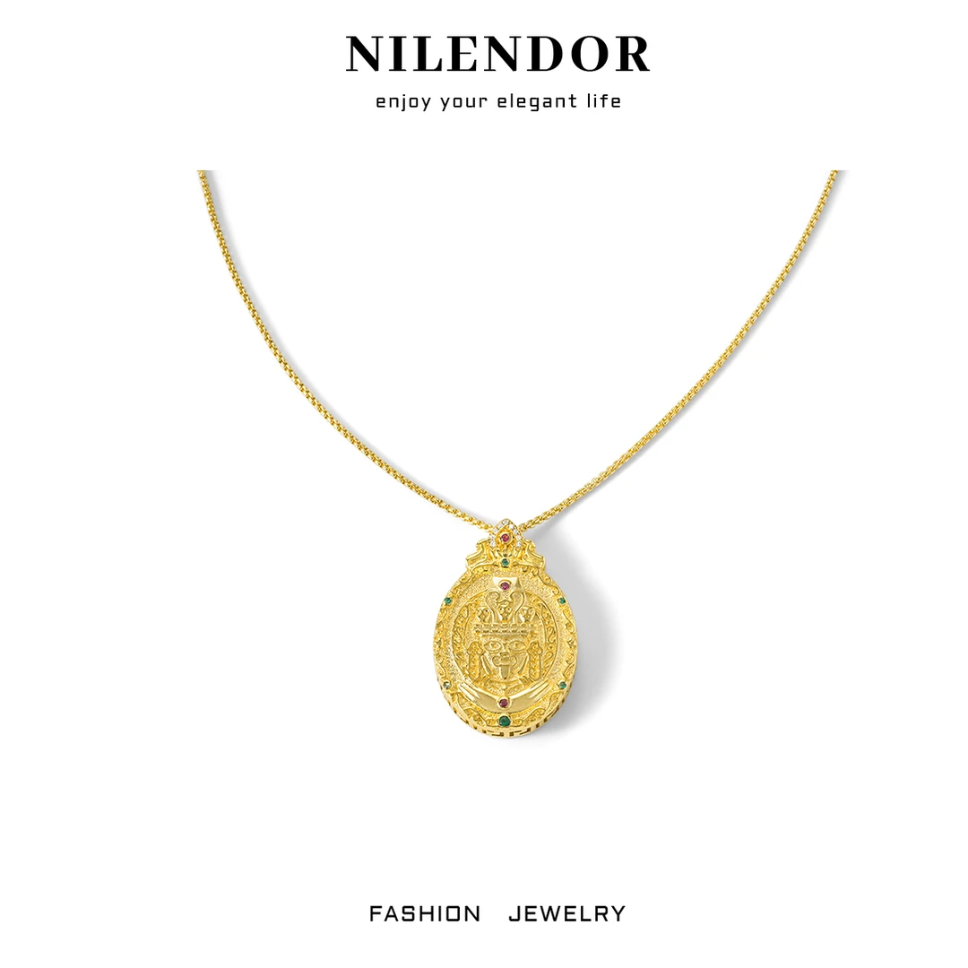 铜合金合成锆石项链  XL-496古法轻奢八宝双面项链