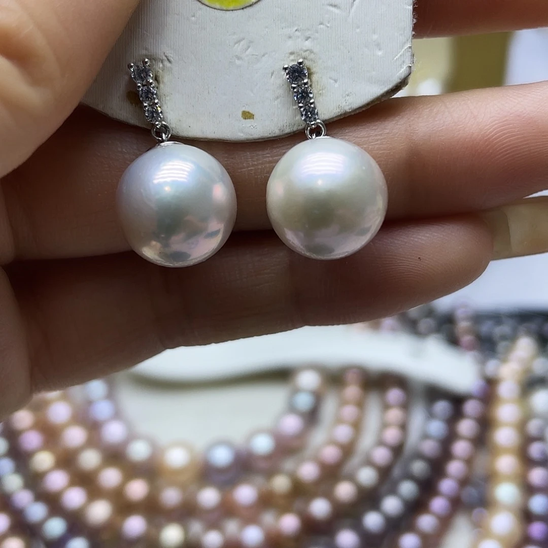 银S925镶嵌淡水珍珠耳饰