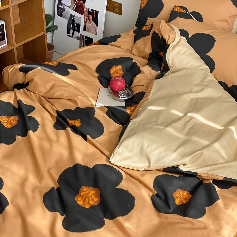 新品小清新纯棉太阳花少女床上四件套全棉印花被套床单三件套床品