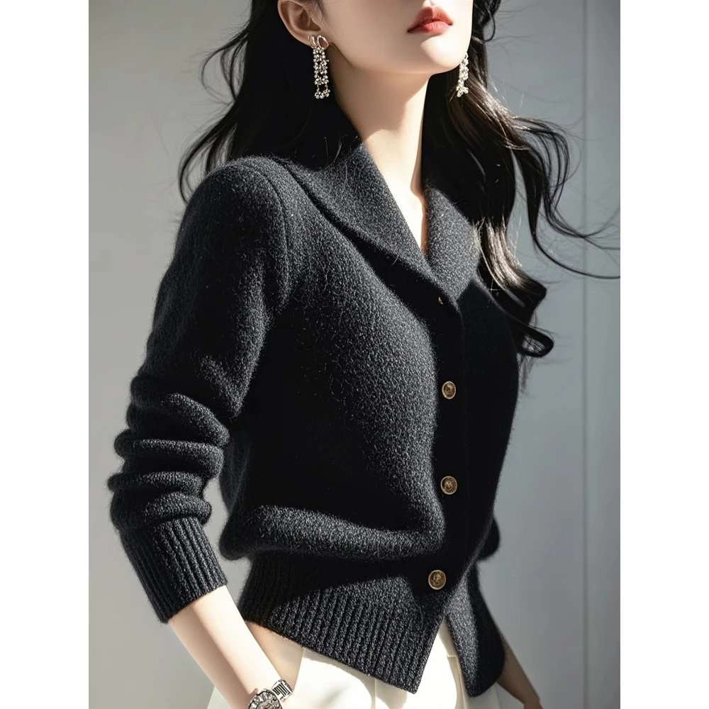 慵懒风软糯黑色加厚女冬季新款超好看气质收腰内搭针织上衣服