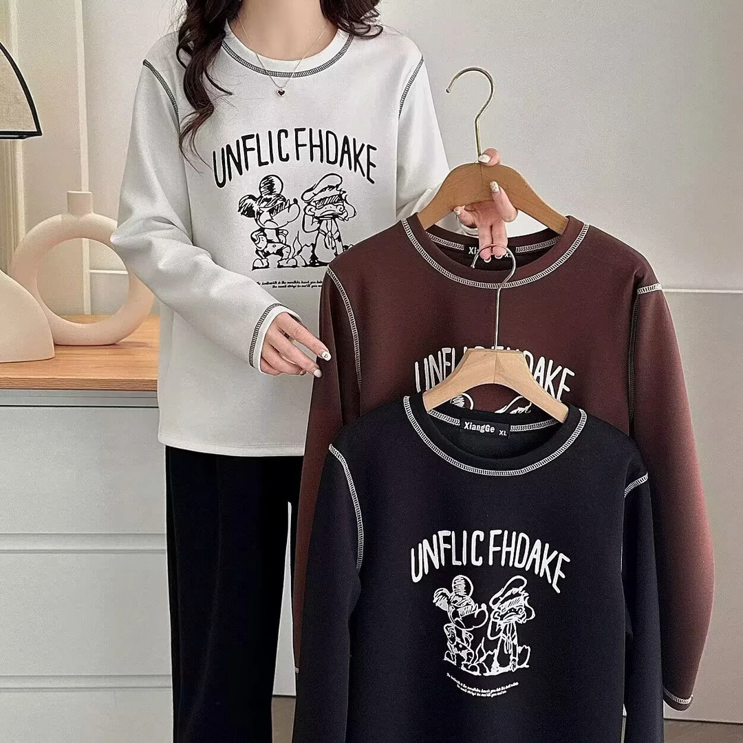 春季女装新款大码胖MM拼接休闲宽松时尚上衣圆领长袖百搭套头T恤