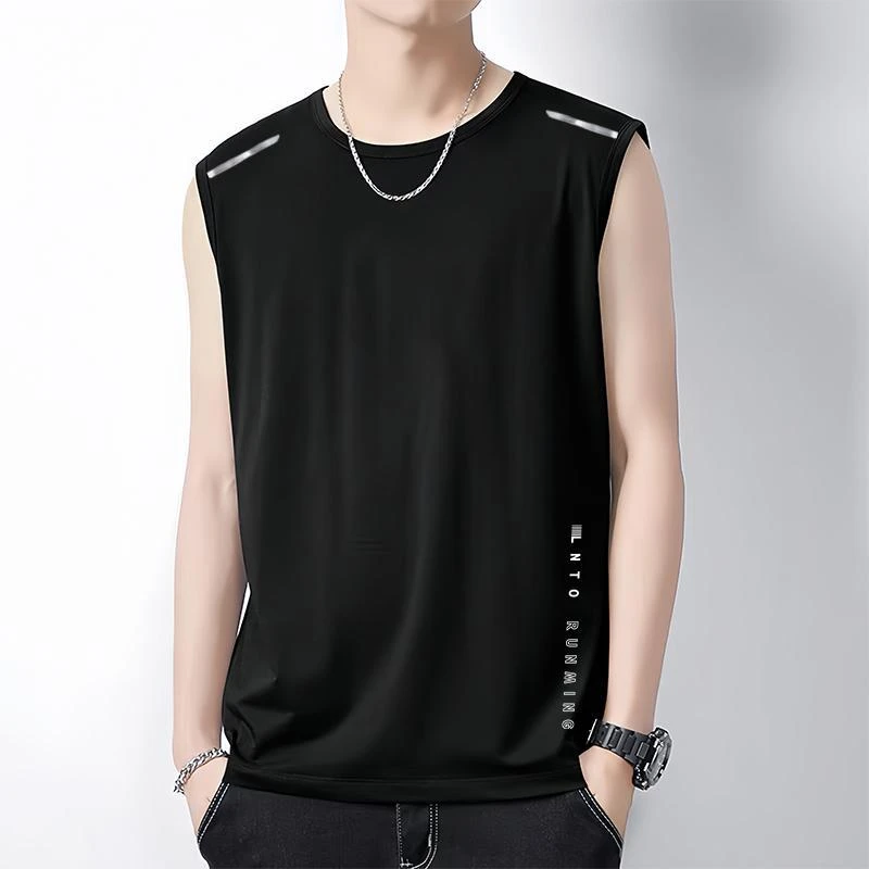 背心男士速干无袖T恤冰丝运动上衣宽松2025夏季跑步短袖训练健身