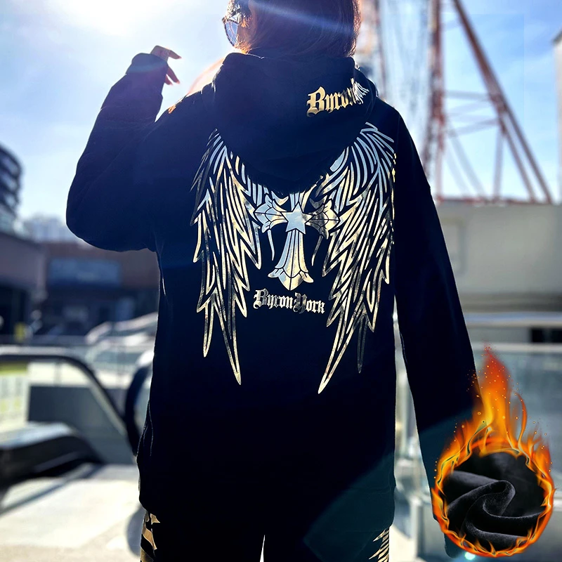 BY秋季新款潮牌翅膀连帽卫衣/情侣男女同款连帽高级感潮牌卫衣男