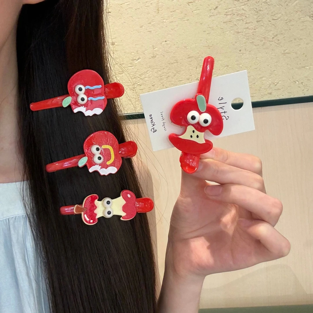 搞怪趣味红苹果表情长夹可爱卡通少女风鸭嘴夹发夹发卡发饰新款