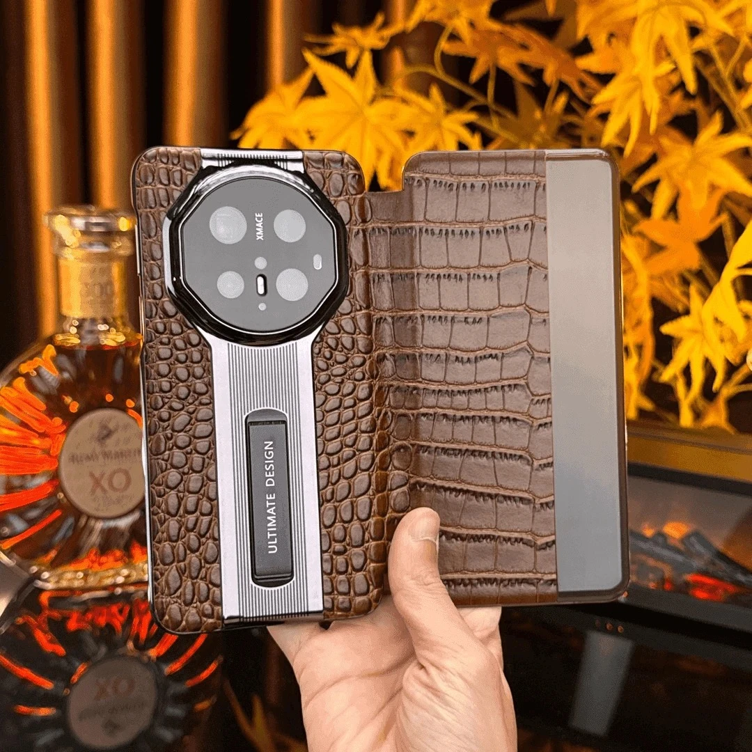适用华为Mate80Pro+真皮鳄鱼纹支架手机壳高档男Mate70/60RS防摔