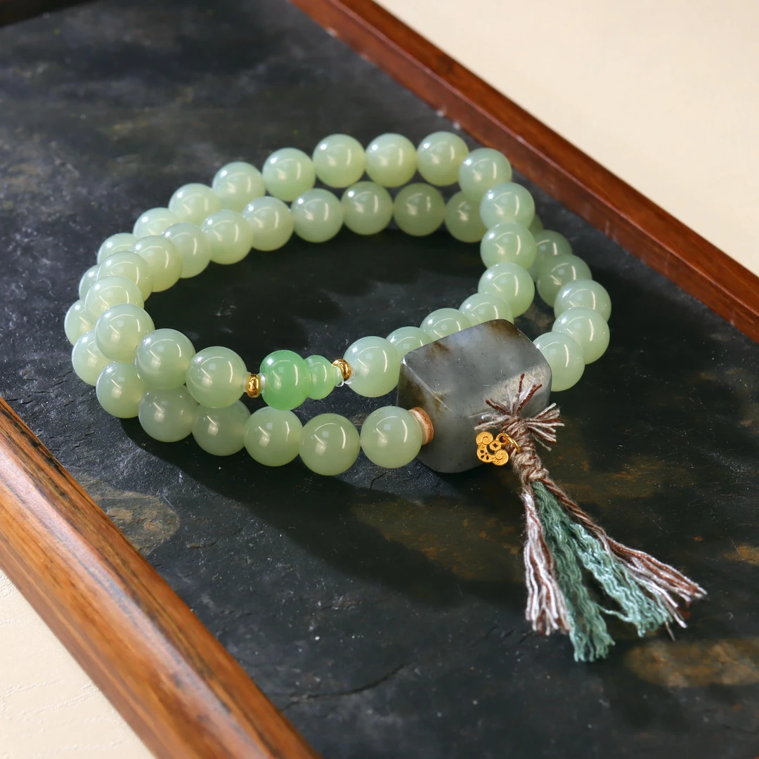 <青花印>卡8mm青花且末蓝和田玉手串18K金