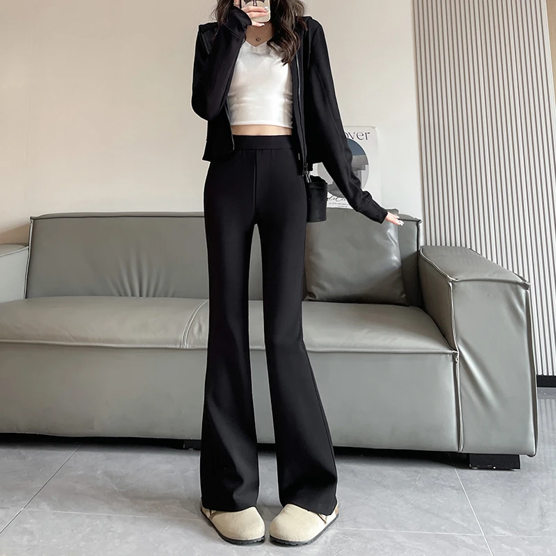 黑色喇叭裤女春秋2025新款高腰小个子显瘦马蹄裤弹力修身微喇裤子