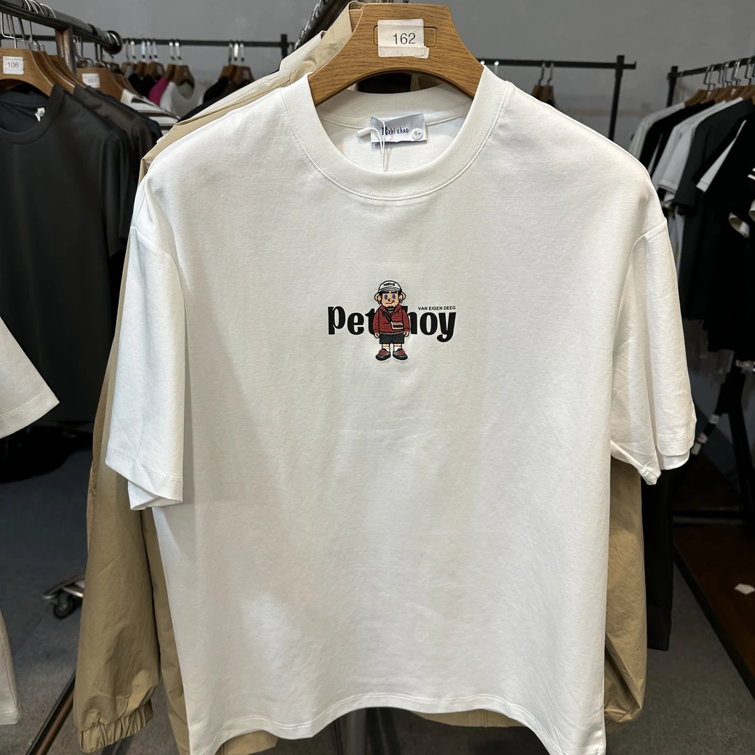 夏季圆领情侣短袖春夏印花T恤宽松型落肩袖青年8811