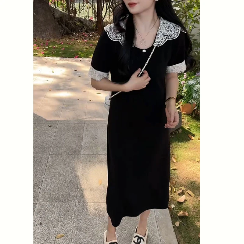 欧洲站蕾丝拼接超显瘦连衣裙2025春季新款韩版时尚宽松百搭连衣裙