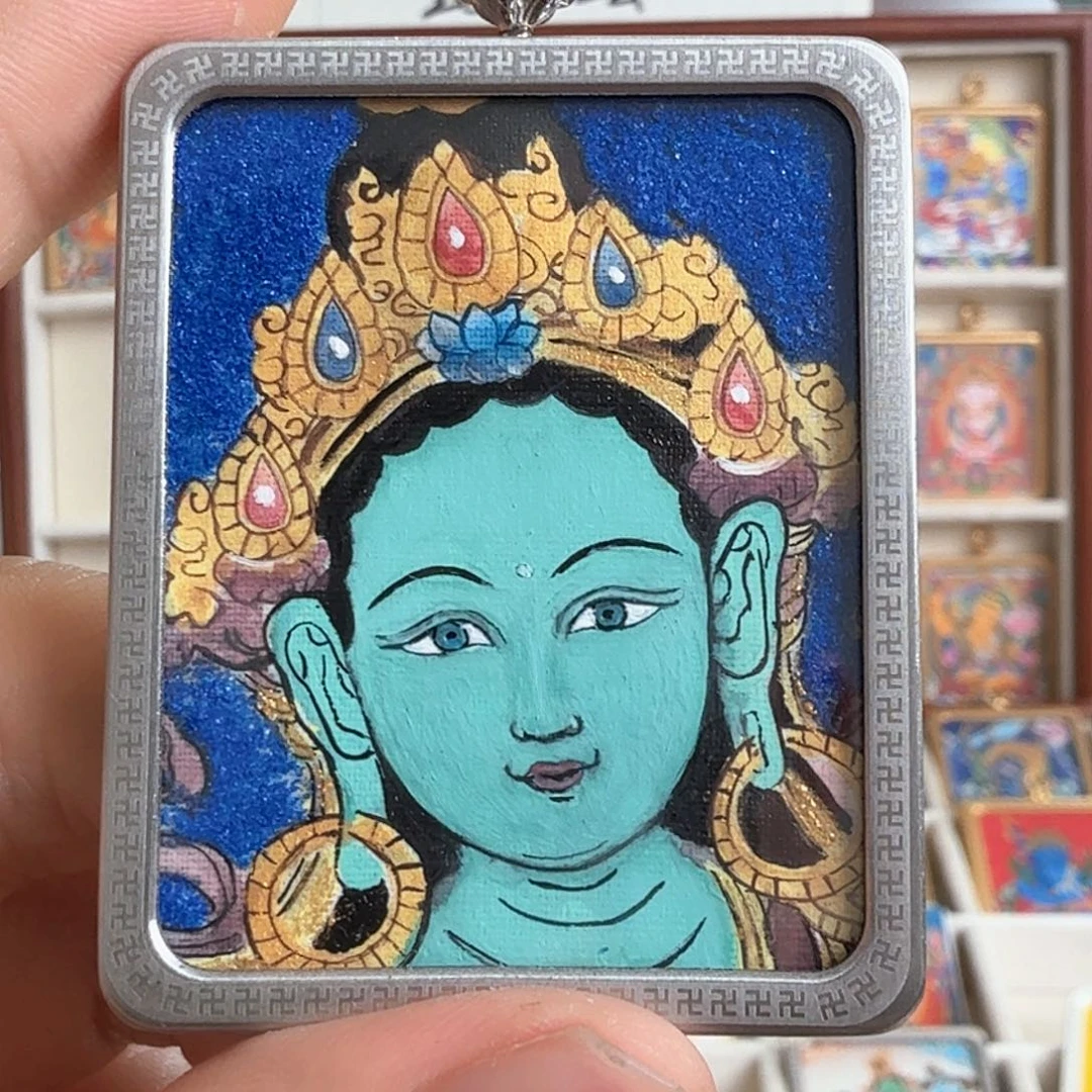 吊坠吃****皮纯手绘唐卡绿度母