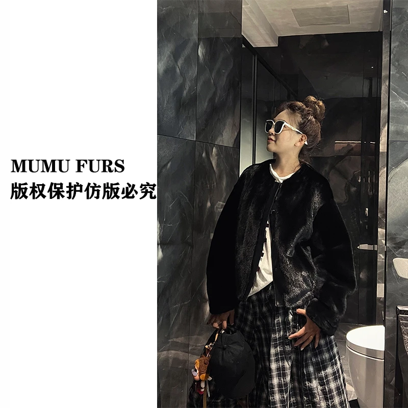 【MUMU】进口美利奴羊皮毛一体女时尚短款水貂皮草外套百搭反季-623