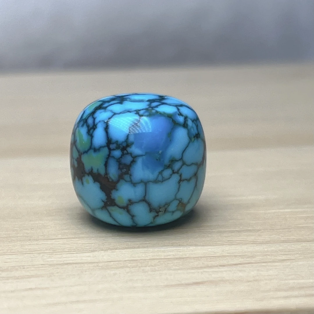 绿松石高瓷蓝网花老型珠尺寸12.7x11.4mm重3.07克