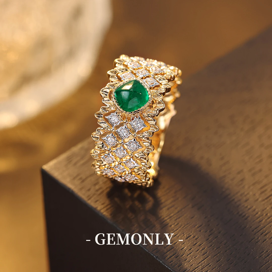 GEMONLY｜18K金天然祖母绿戒指0.6ct轻奢复古布契拉提潘杰希尔