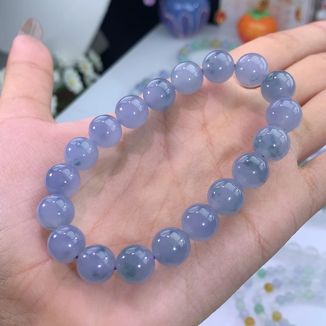 翡翠未镶嵌手链43号 紫罗兰飘花手串