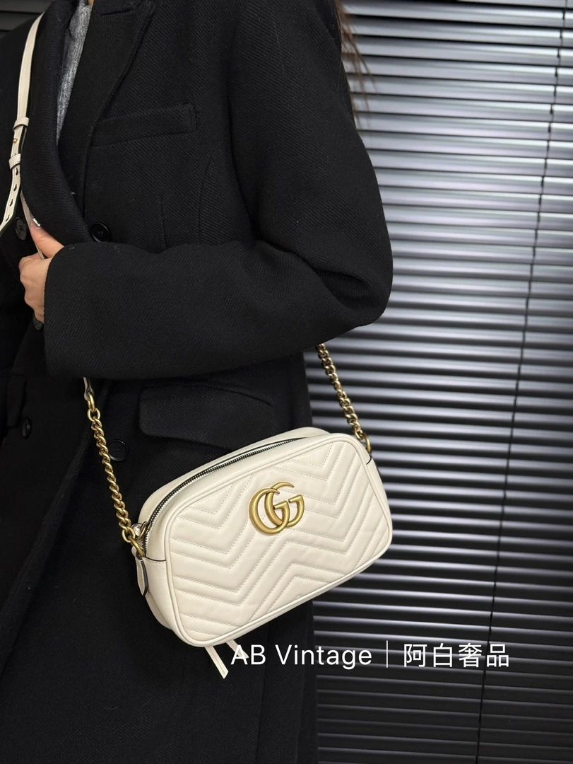 95新 GUCCI/古驰 阿白奢品/古驰 白色相机包大号