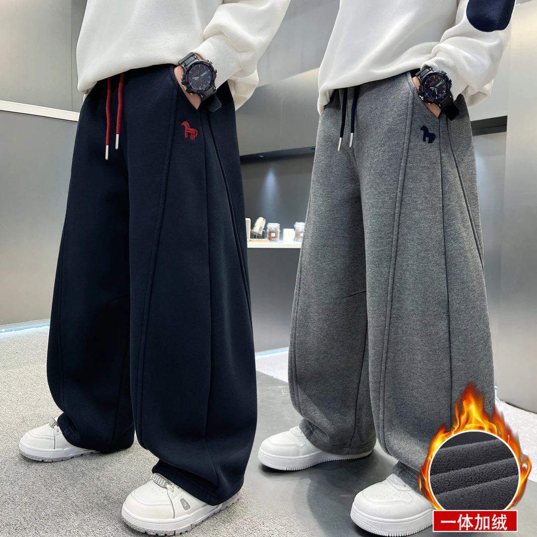 男童加绒裤子一体绒2025新款中大儿童休闲裤秋冬加厚男孩休闲卫裤