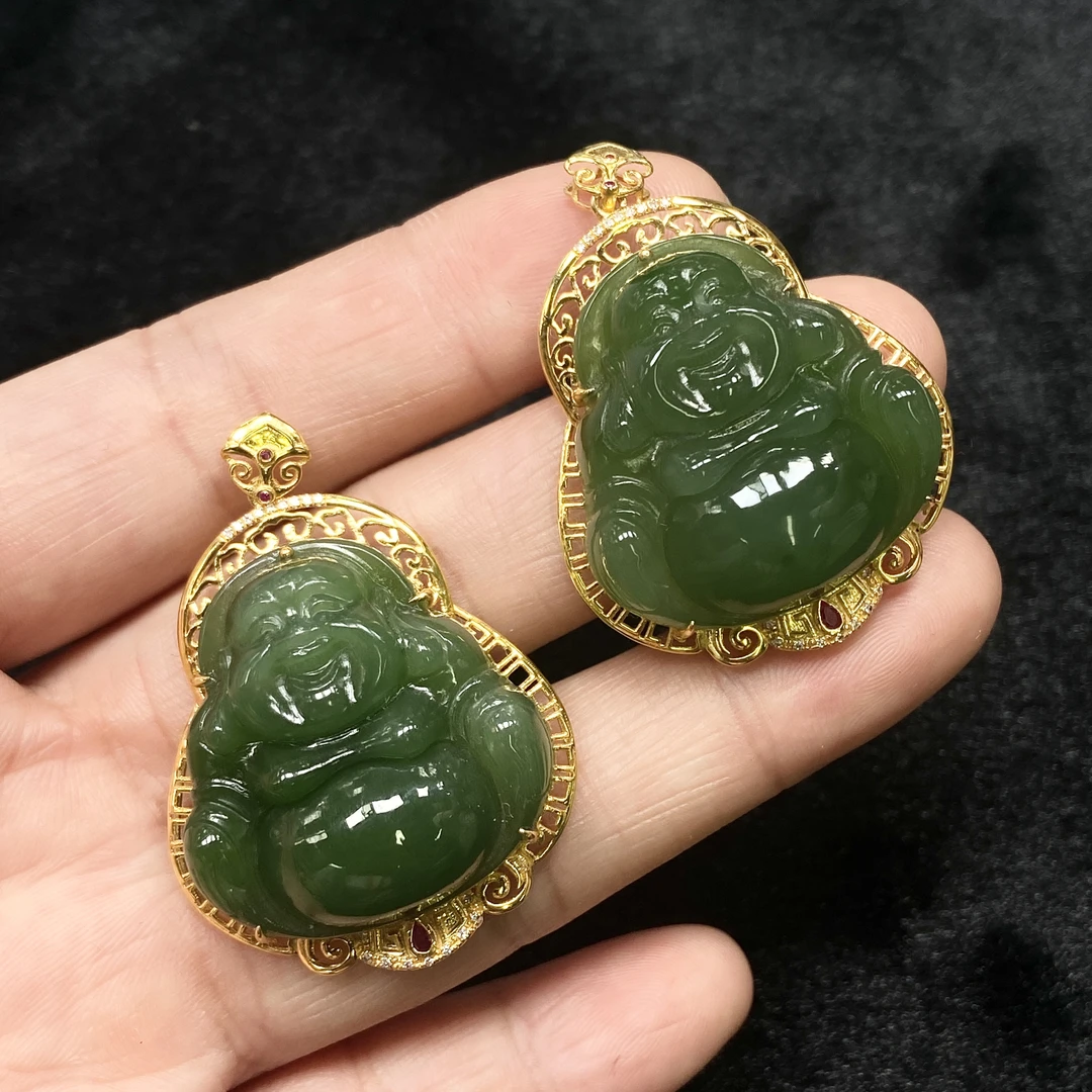 【星浩好物】18k金镶和田玉佛公吊坠QT02H452【多样性发一件】