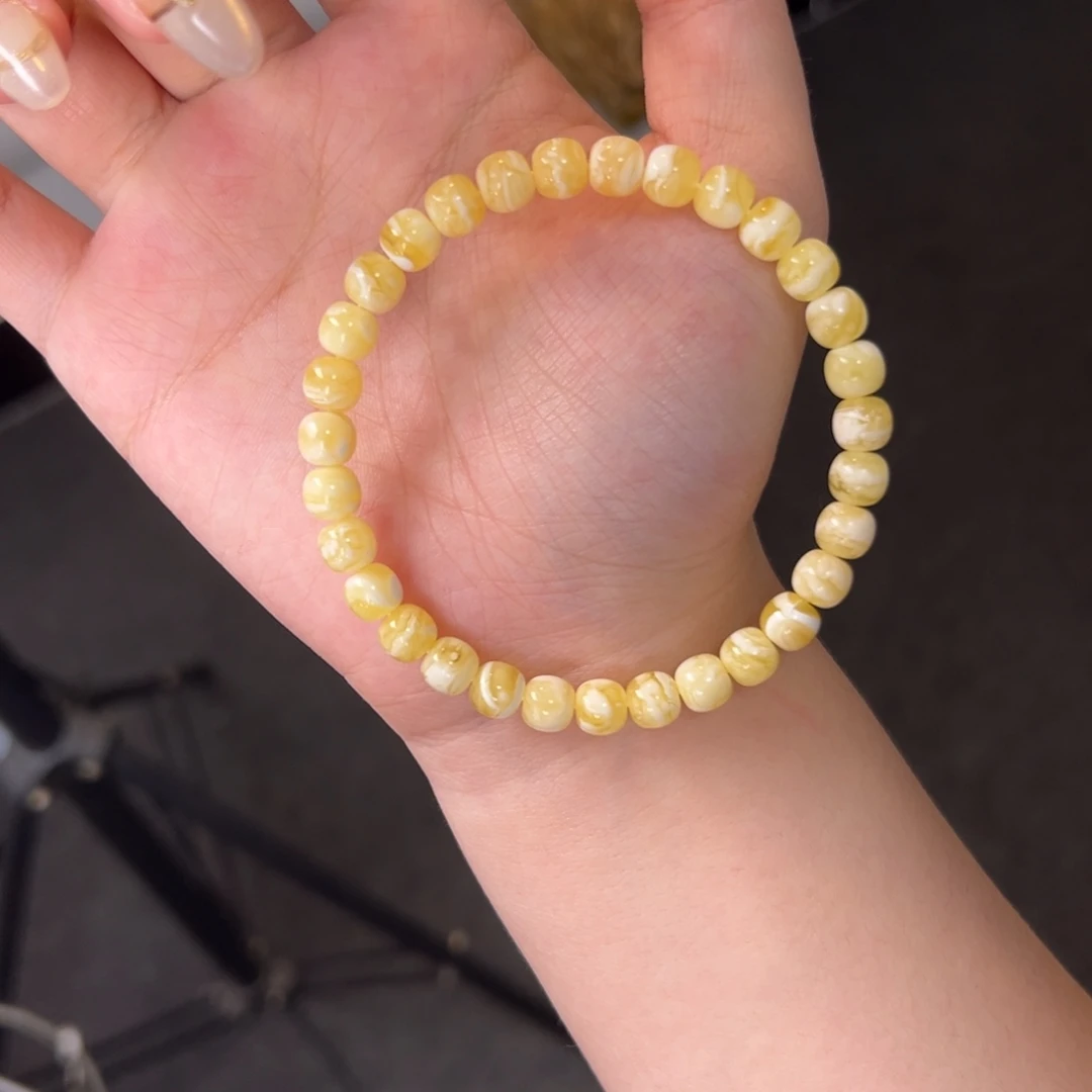 琥珀未镶嵌手串金瓷白虎皮7.2m