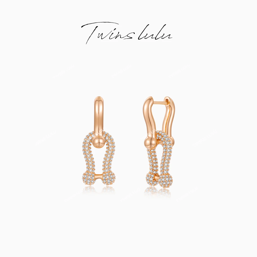 铜合金合成锆石耳饰 TWINS LULU 级感精致马蹄拼接耳环TSL2356