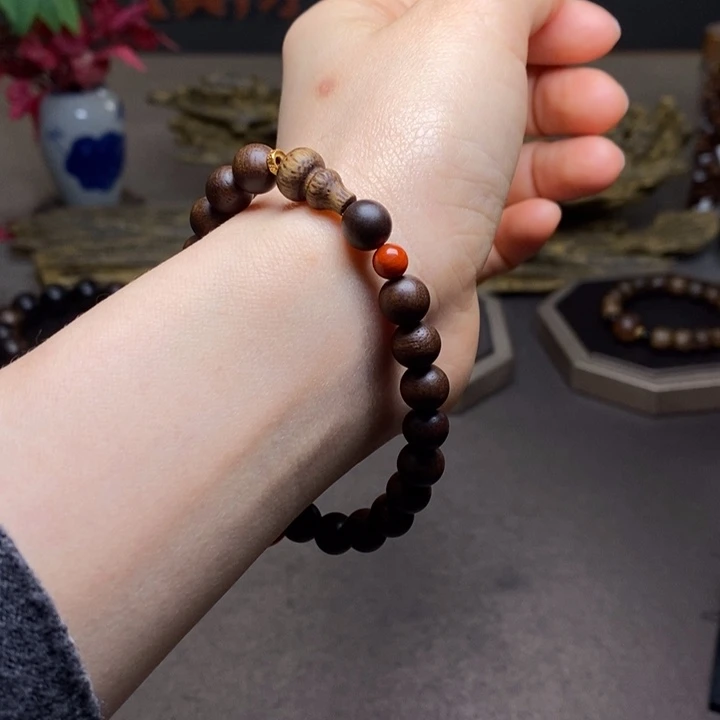 沉香手串越南芽庄黄棋0.8设计➕葫芦沉香木雕设计