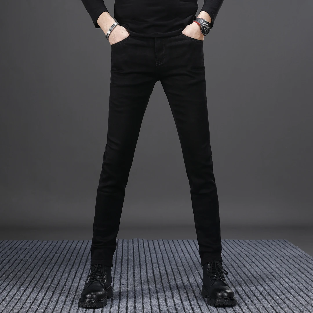 高端纯黑牛仔裤2025新款男士修身小脚秋季男生牛仔裤休闲弹力百搭