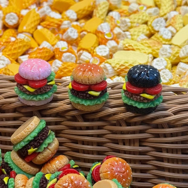 双层夹心汉堡树脂配件手工DIY挂件摆件钥匙扣