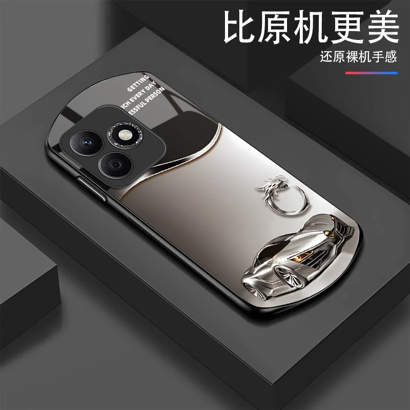 椭圆形跑车荣耀X60i手机壳LYN-AN00高颜值耐脏防摔全包玻璃壳