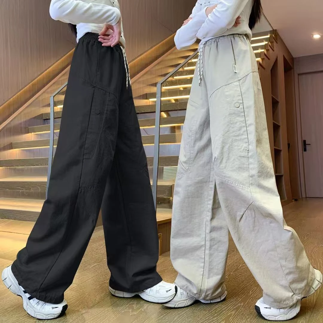 (水洗棉100%）女童休闲裤2025秋季新款6-15岁中大童潮酷百搭工装裤