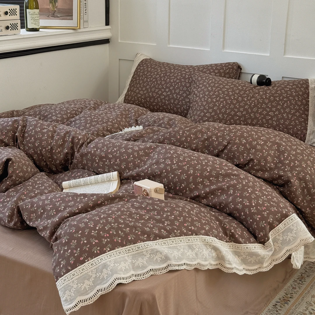 新款浪漫法式复古花边款全棉双层纱床单四件套家用好看舒服四季款