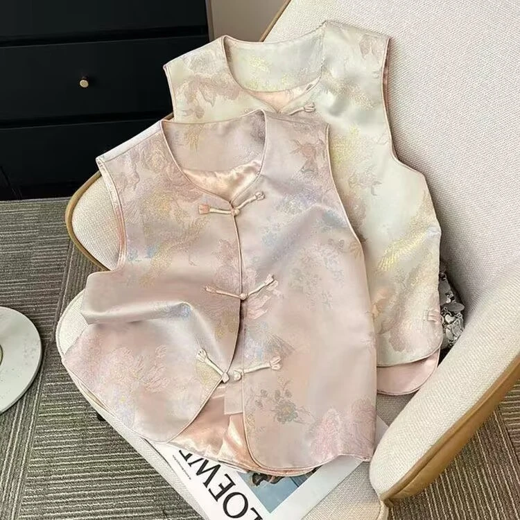 马夹中国风【牡丹花】新中式背心早春无袖提花坎肩百搭上衣外套