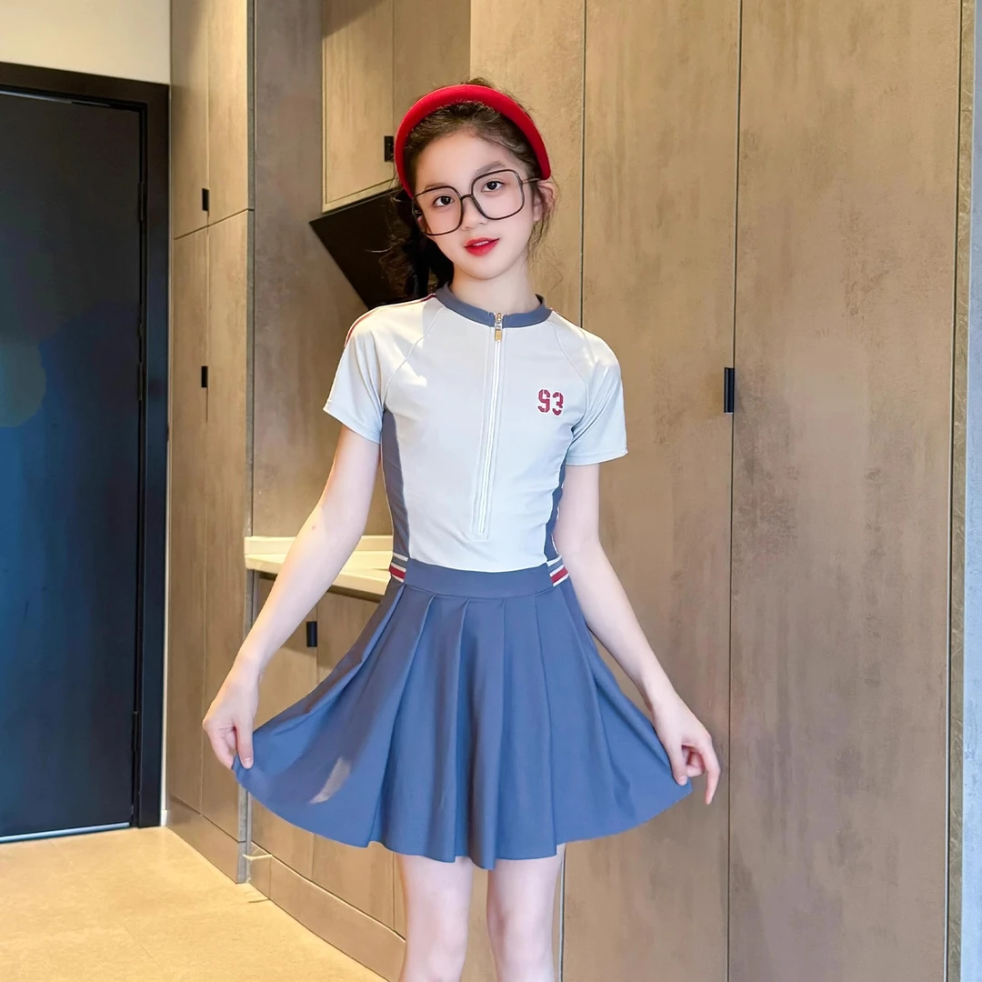 女童高颜值游泳衣2025夏季新款儿童连体裙式泳装公主风初中生泳衣