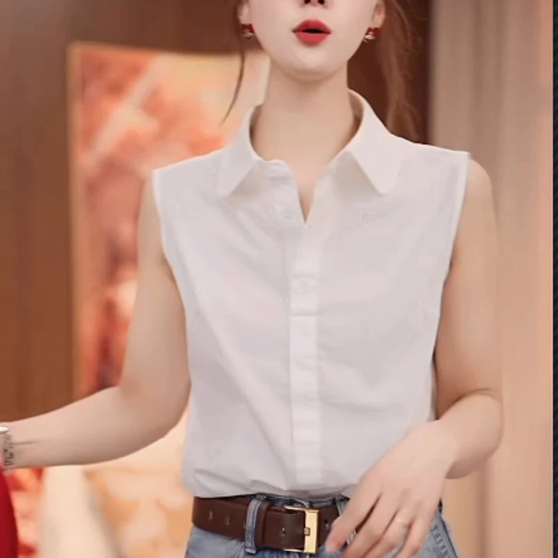无袖娃娃领背心衬衫女2025年夏季新款时尚修身显瘦内搭打底衬衫女