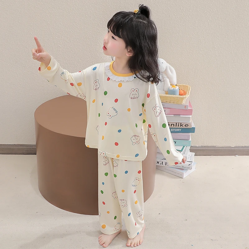 女童莫代尔睡衣春可爱女孩宝宝春秋夏长袖空调套装夏天儿童家居服
