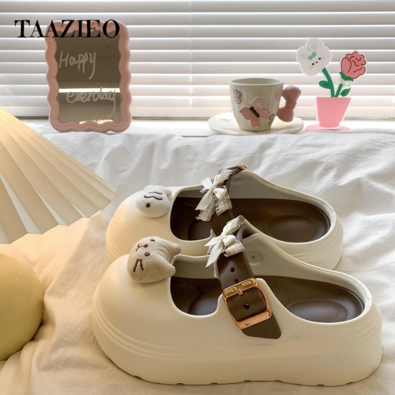 TAAZIEO厚底洞洞鞋女2025新款夏季踩屎感包头半拖鞋外穿高级网红