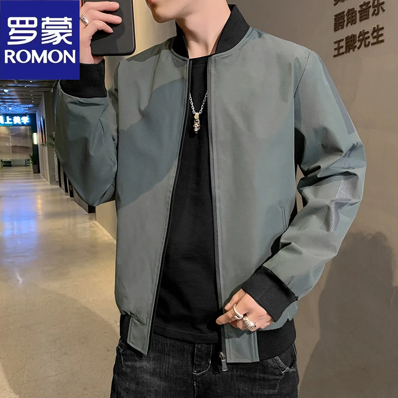 Romon/罗蒙品牌春秋韩版休闲衣服潮流高档夹克商务棒球服加绒